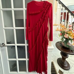 Shein- Midi Red Ruffled Dress